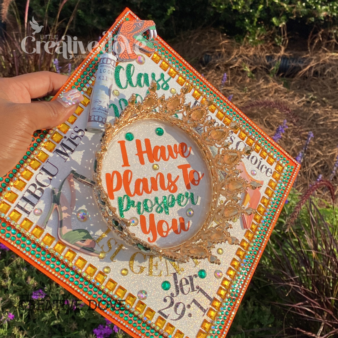 Crown Glitter Graduation Cap WITH Rhinestone Trim