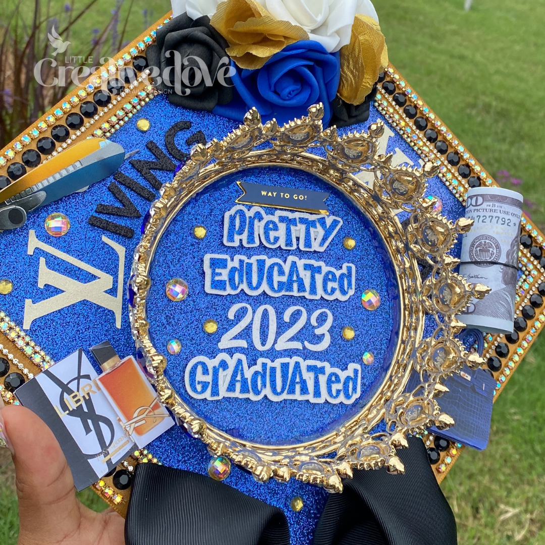 Crown Glitter Graduation Cap WITH Rhinestone Trim