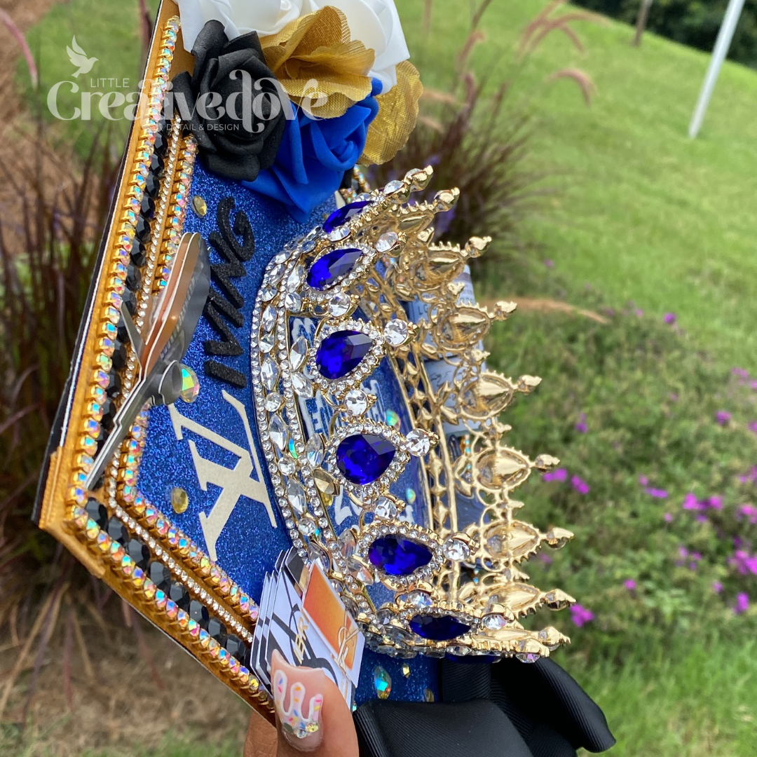 Crown Glitter Graduation Cap WITH Rhinestone Trim