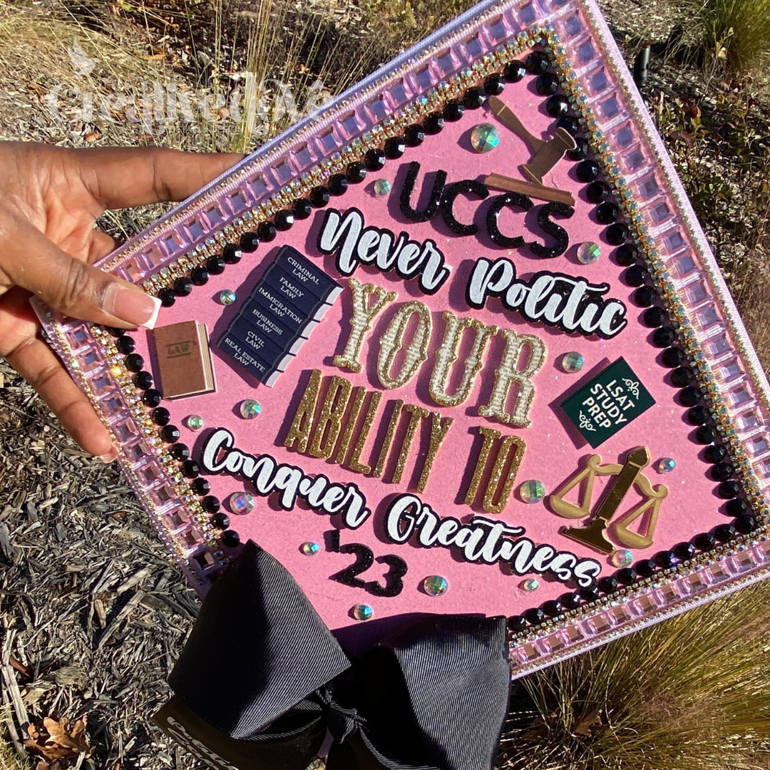 Bow Glitter Graduation Cap WITH Rhinestone Trim