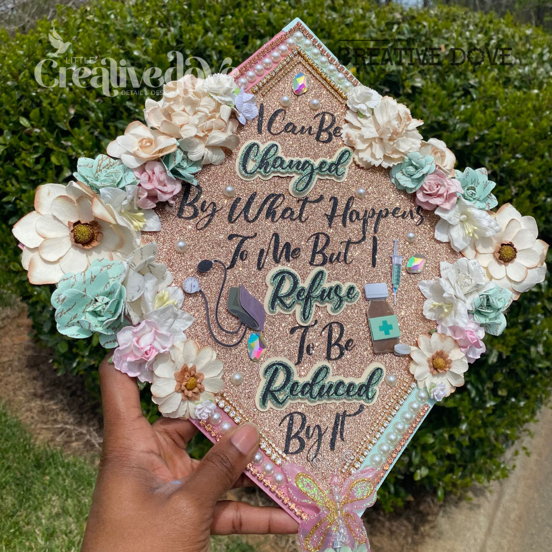 Floral Glitter Graduation Cap WITH Rhinestone Trim