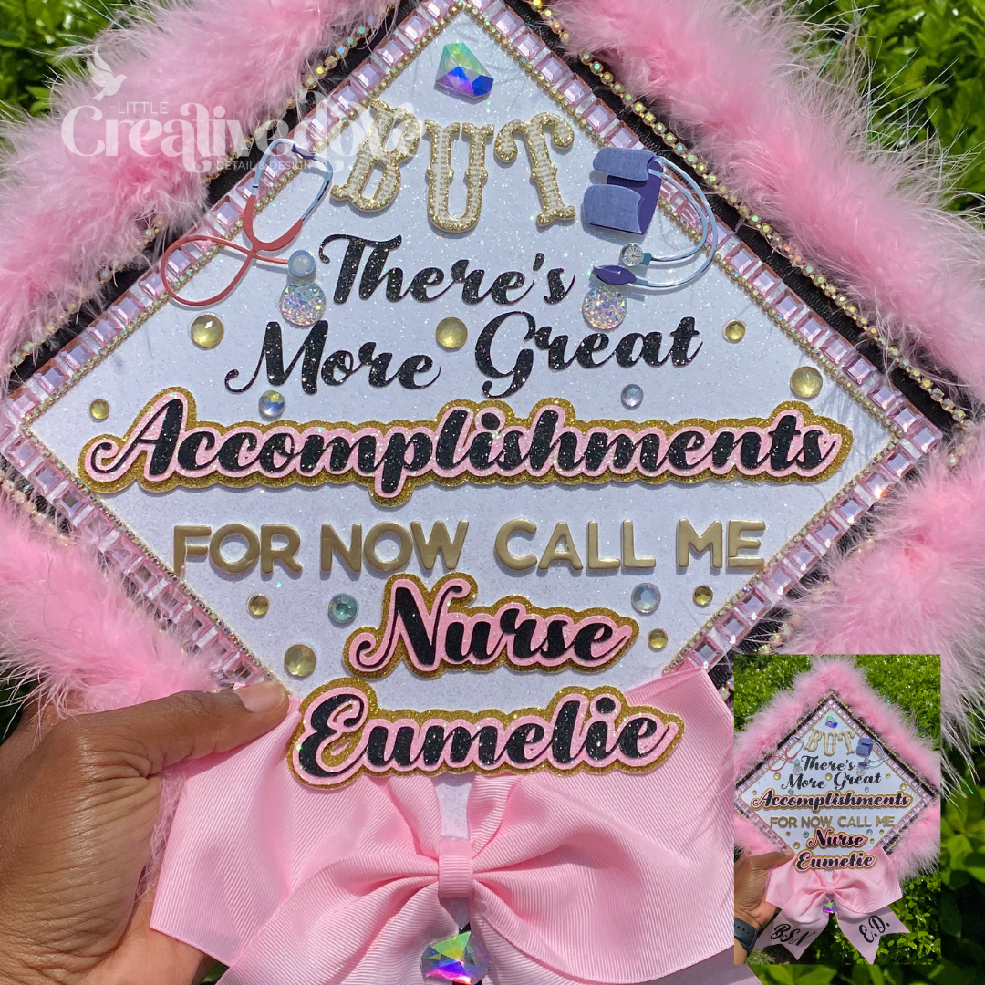 Fur Glitter Graduation Cap WITH Rhinestone Trim