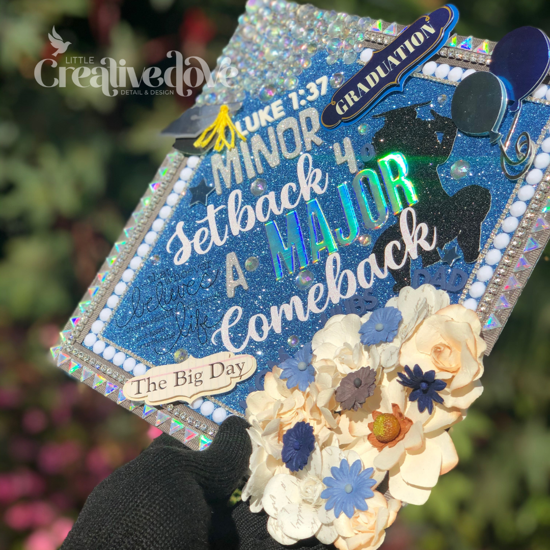 Floral Glitter Graduation Cap WITH Rhinestone Trim