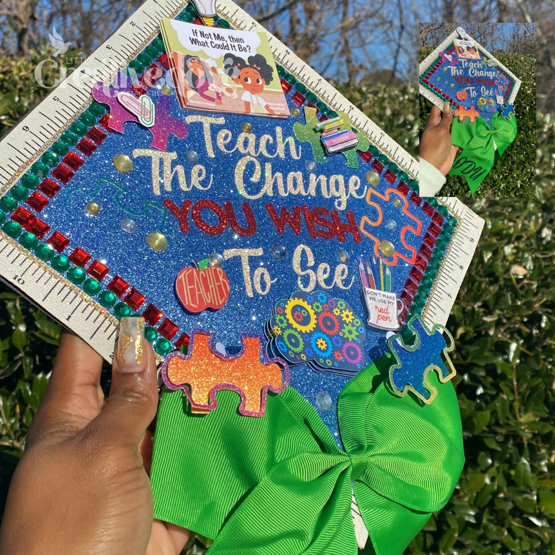 Bow Glitter Graduation Cap WITH Rhinestone Trim