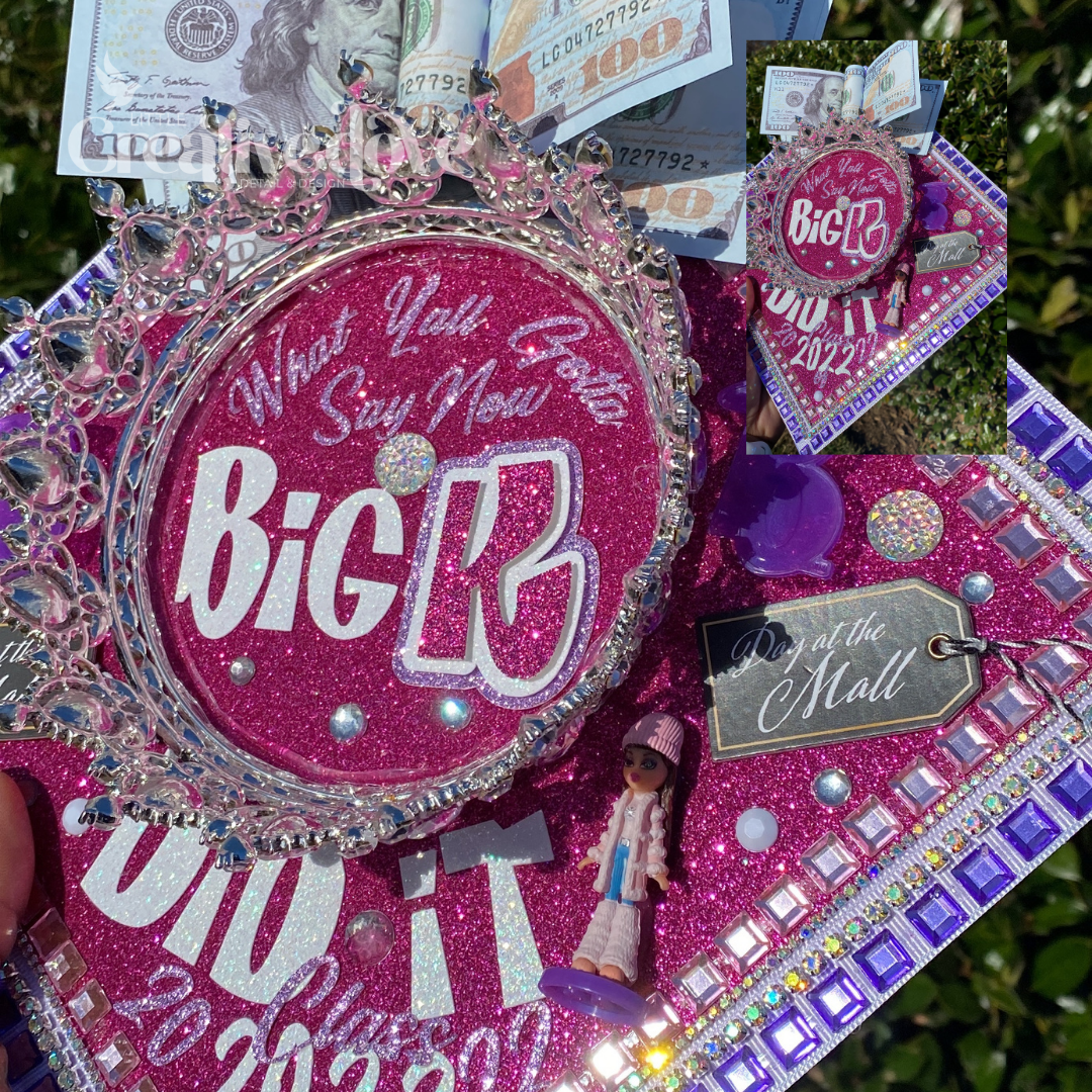 Crown Glitter Graduation Cap WITH Rhinestone Trim