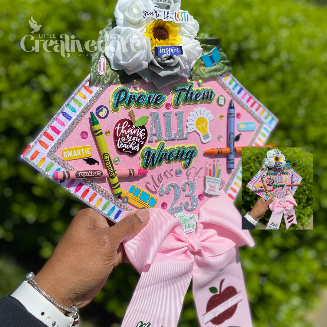 Floral Glitter Graduation Cap WITH Rhinestone Trim