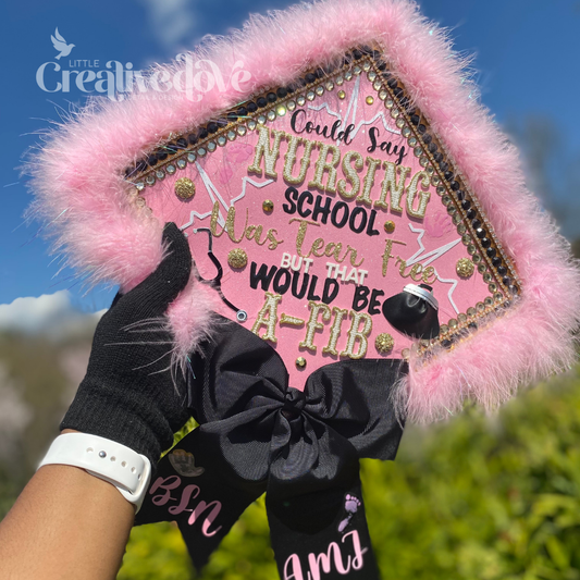 Fur Glitter Graduation Cap WITH Rhinestone Trim