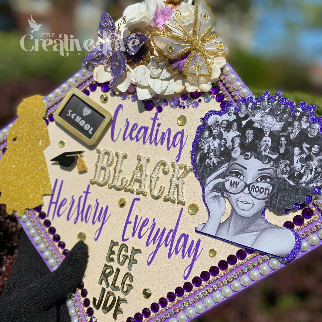 Floral Glitter Graduation Cap WITH Rhinestone Trim