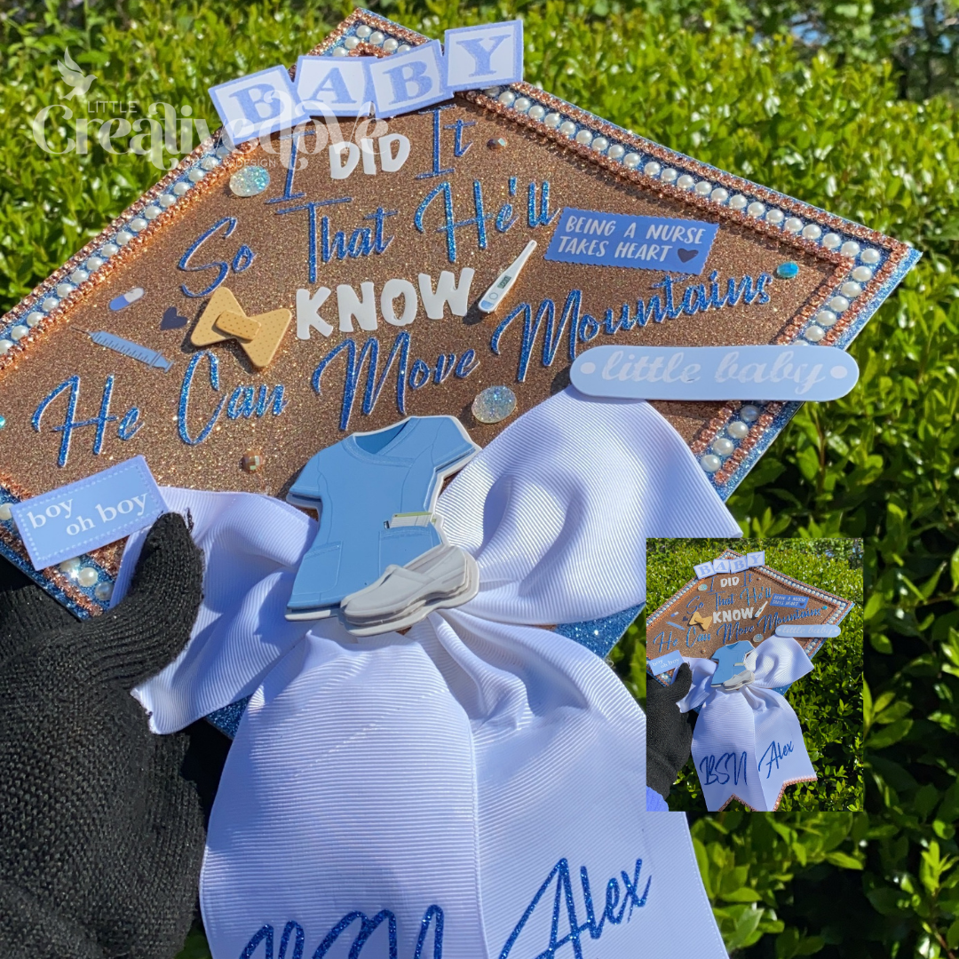 Bow Glitter Graduation Cap WITH Rhinestone Trim