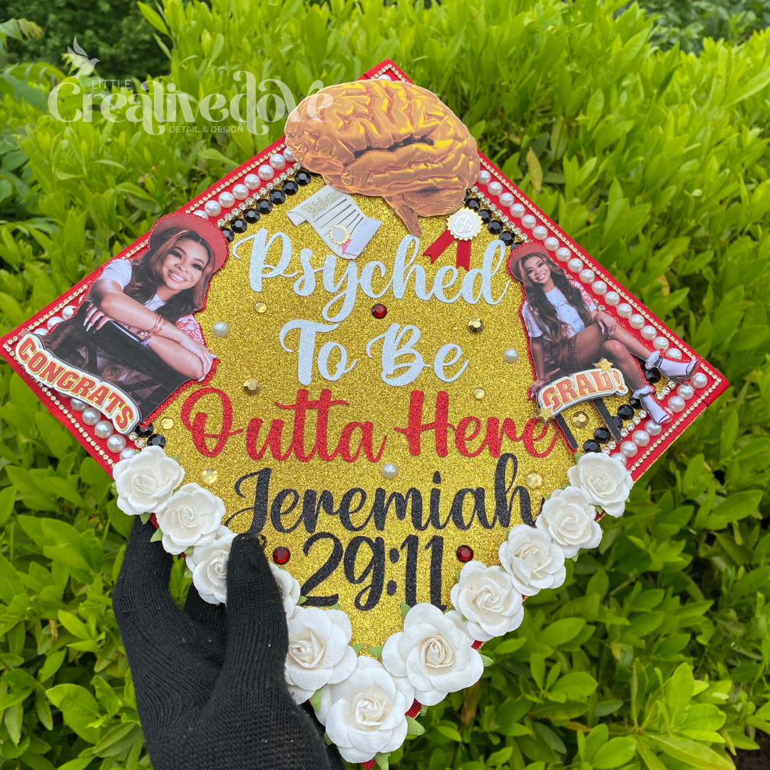 Floral Glitter Graduation Cap WITH Rhinestone Trim