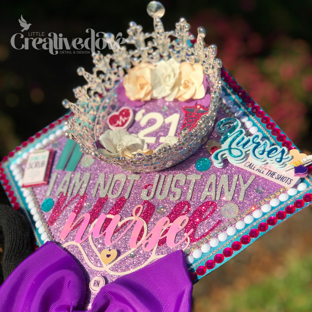 Crown Glitter Graduation Cap WITH Rhinestone Trim