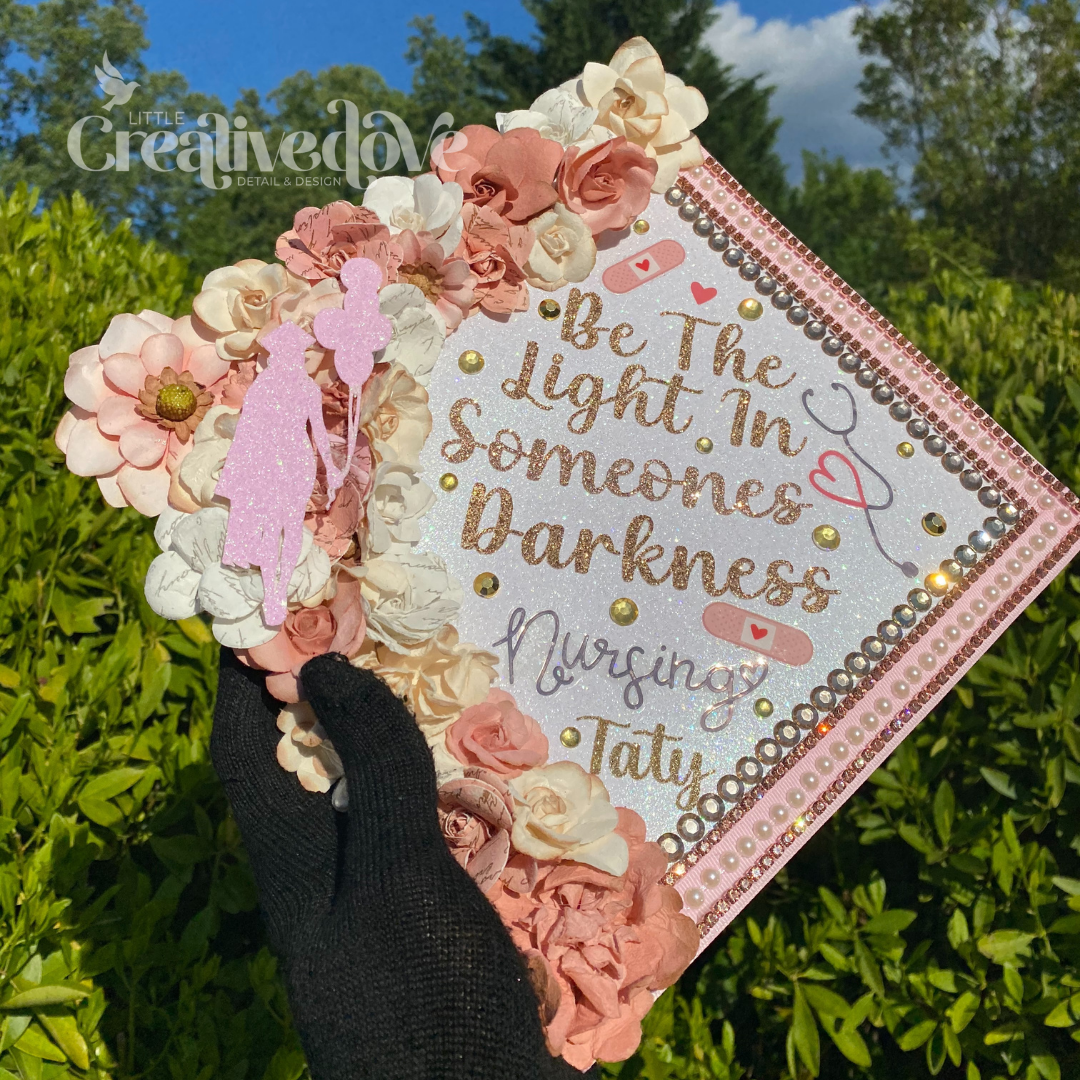 More Flowers Glitter Graduation Cap WITH Rhinestone Trim