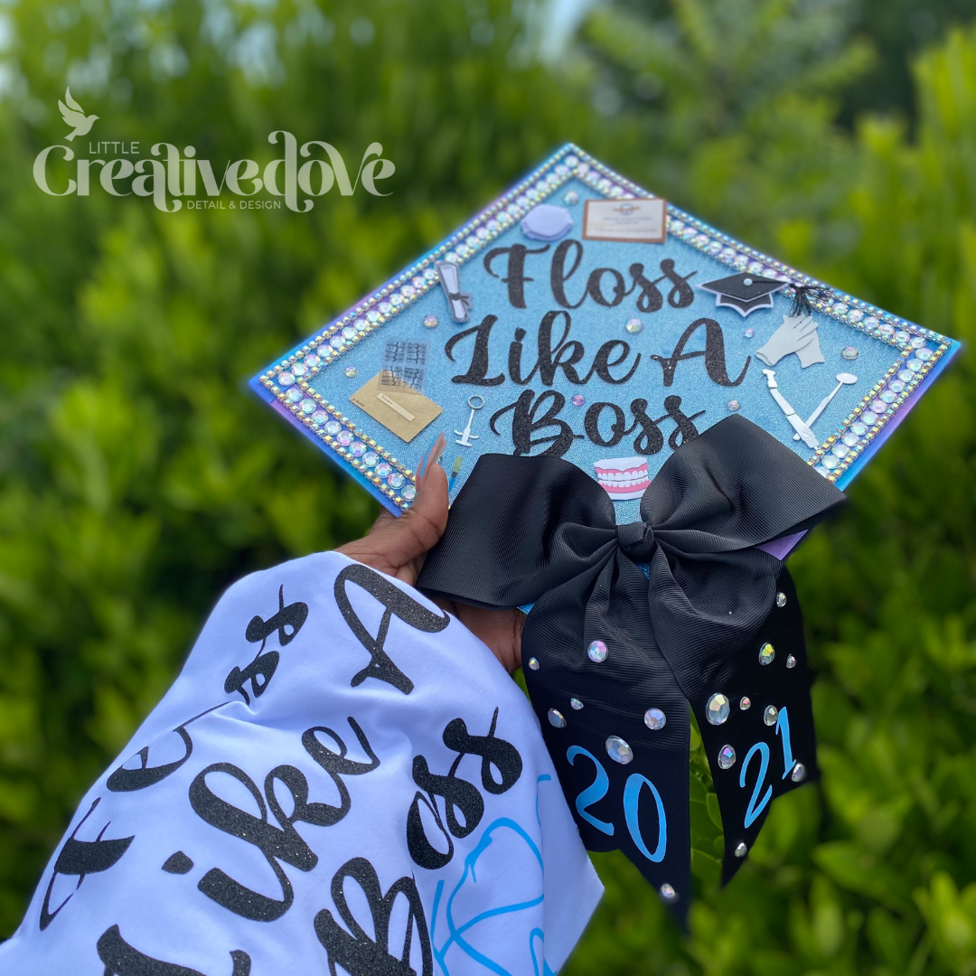 Bow Glitter Graduation Cap WITH Rhinestone Trim