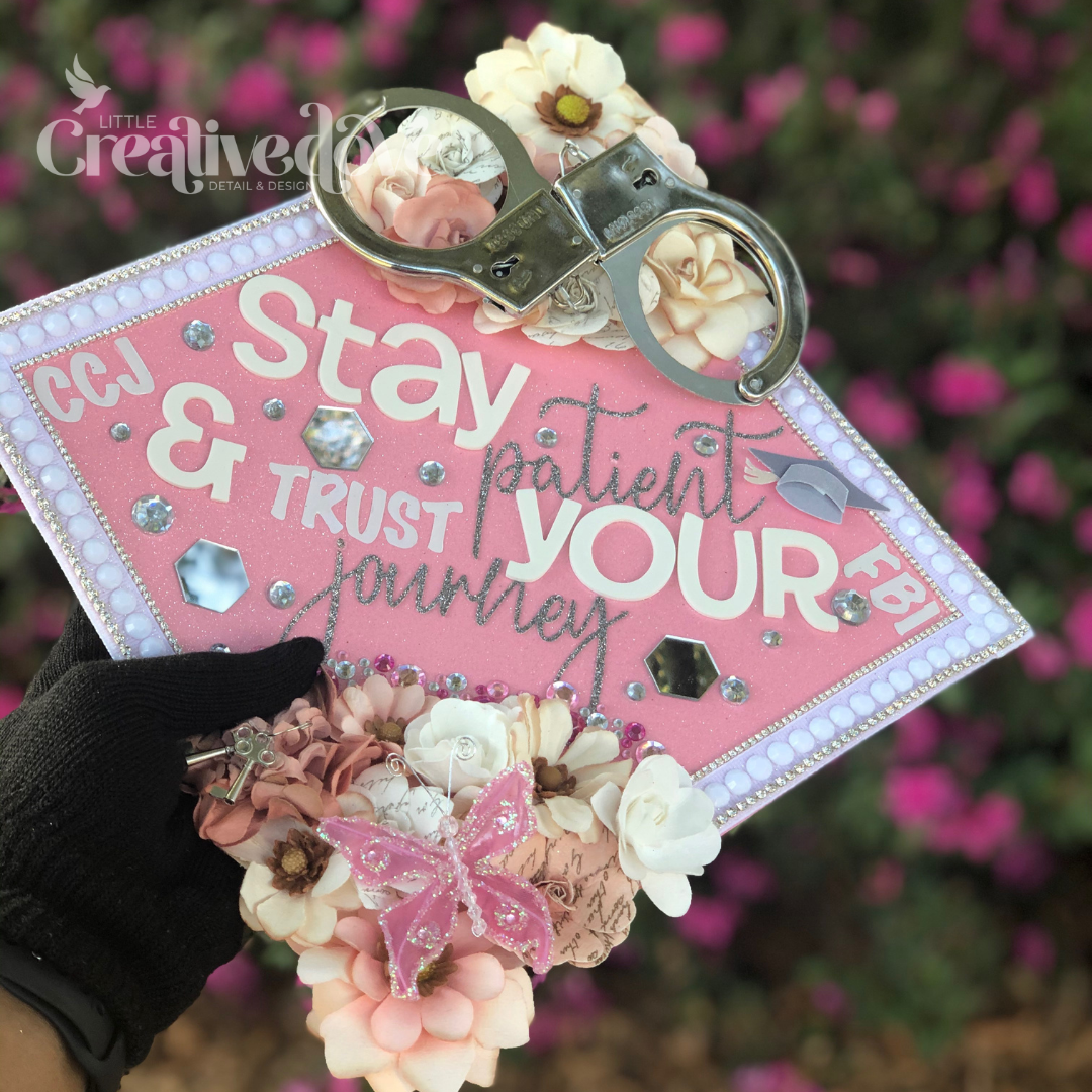 Floral Glitter Graduation Cap WITH Rhinestone Trim