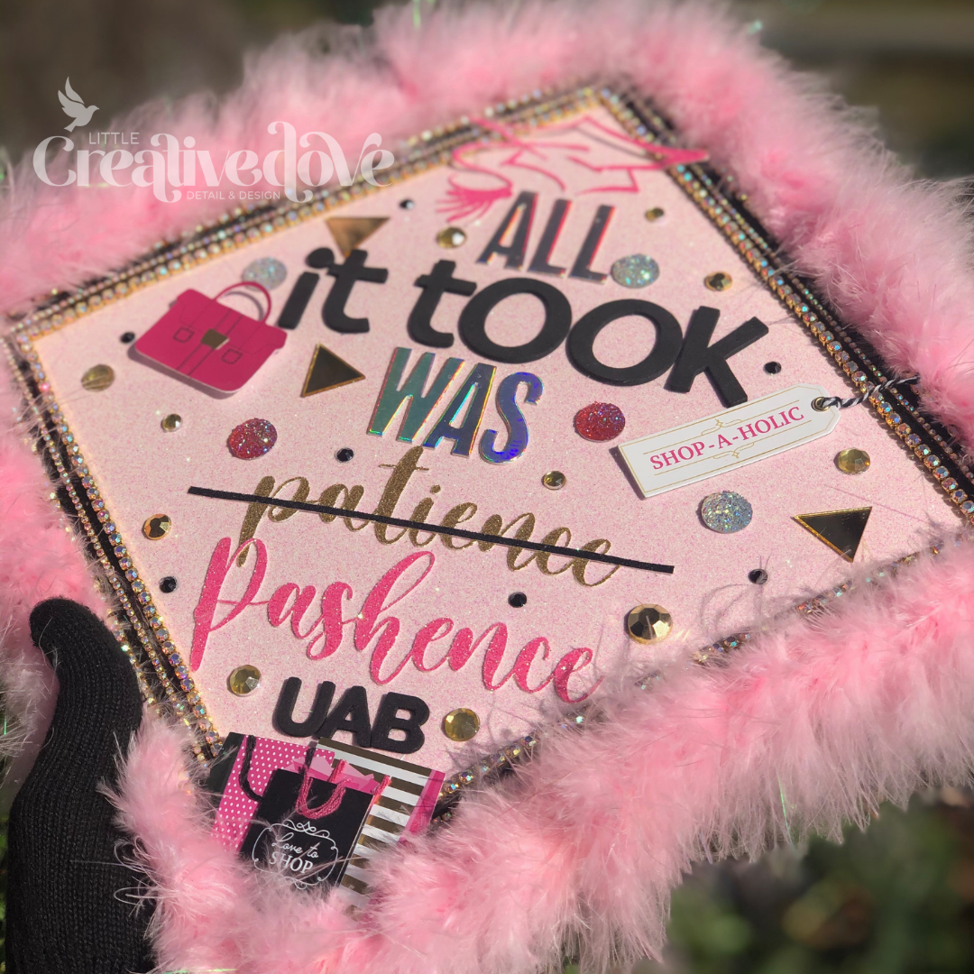 Fur Glitter Graduation Cap WITH Rhinestone Trim