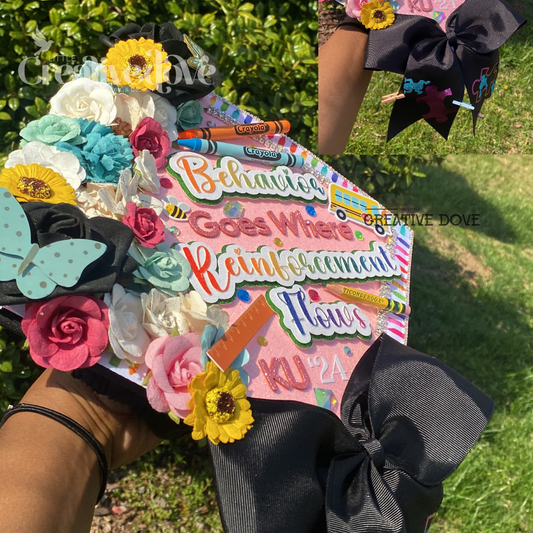 More Flowers Glitter Graduation Cap WITH Rhinestone Trim