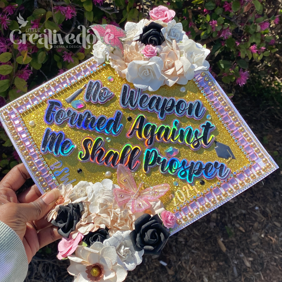 Floral Glitter Graduation Cap WITH Rhinestone Trim