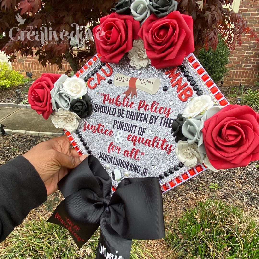 Floral Glitter Graduation Cap WITH Rhinestone Trim