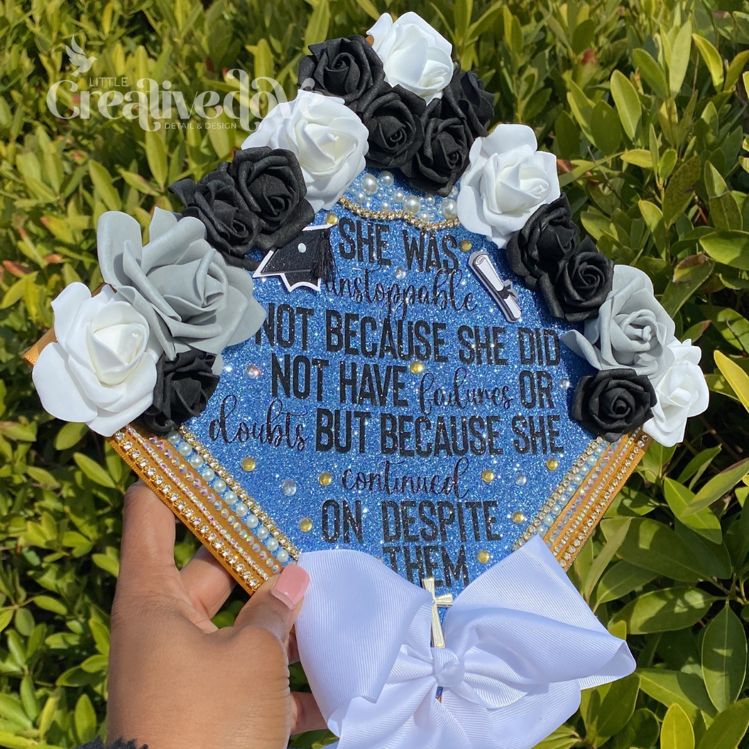 Floral Glitter Graduation Cap WITH Rhinestone Trim