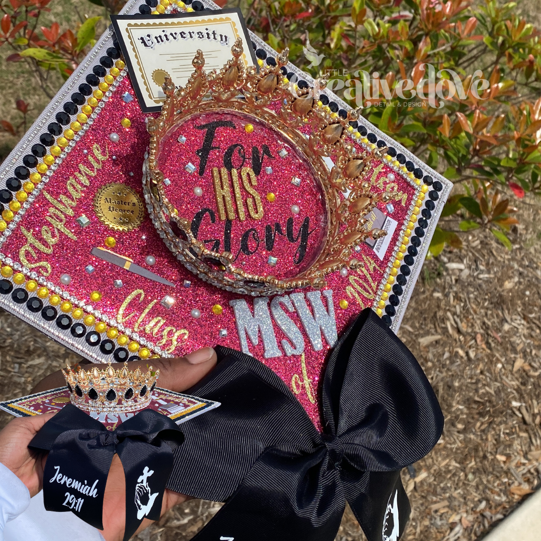 Crown Glitter Graduation Cap WITH Rhinestone Trim