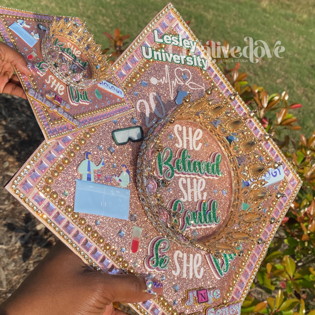 Crown Glitter Graduation Cap WITH Rhinestone Trim