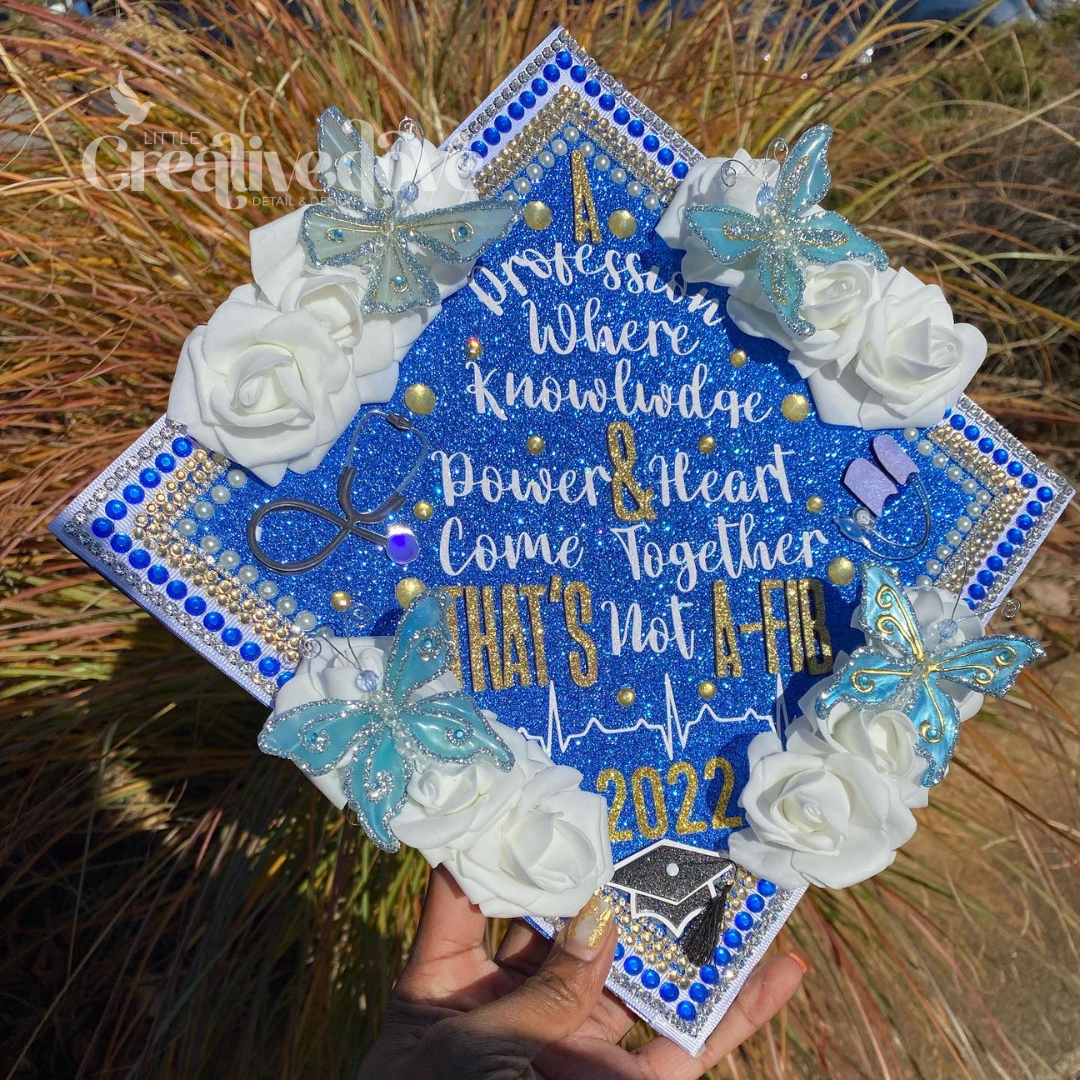 More Flowers Glitter Graduation Cap WITH Rhinestone Trim