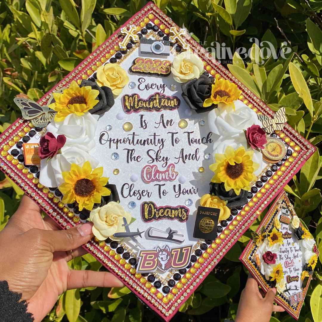 More Flowers Glitter Graduation Cap WITH Rhinestone Trim