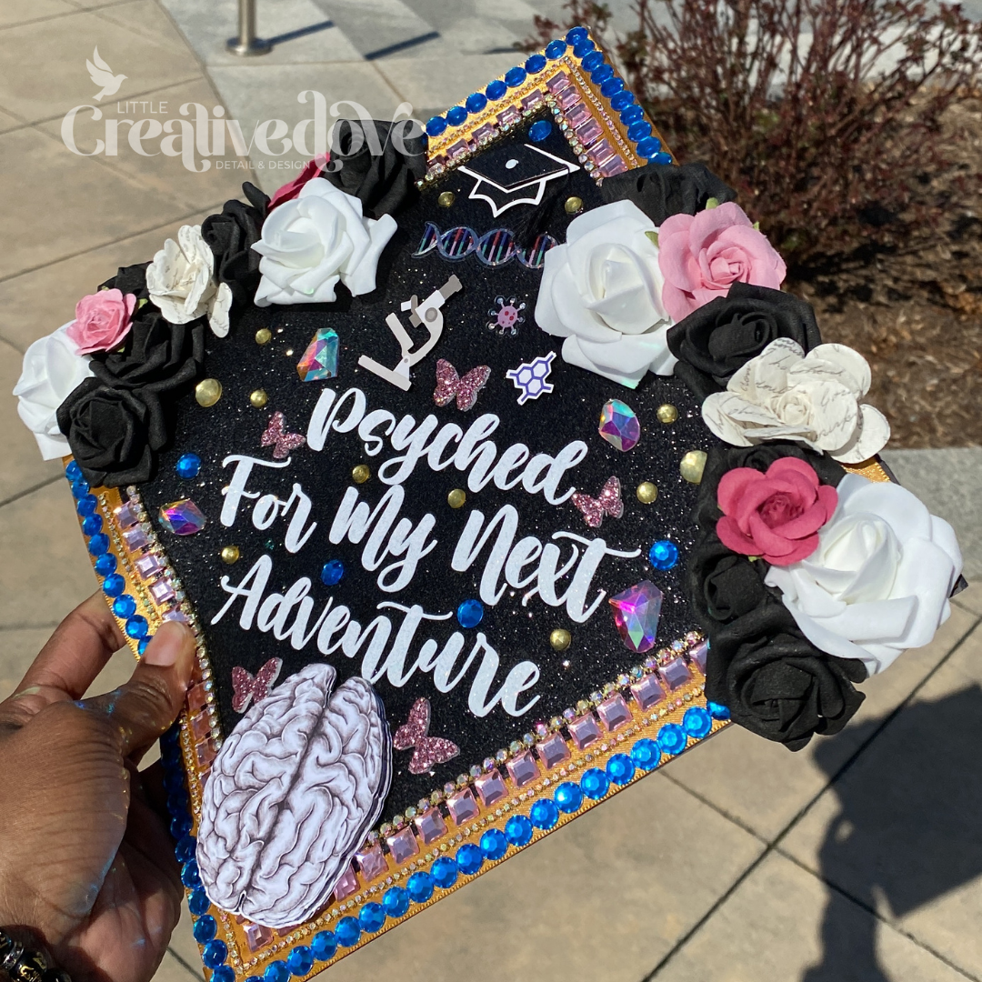 Floral Glitter Graduation Cap WITH Rhinestone Trim