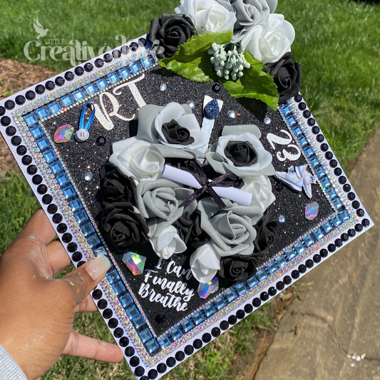 More Flowers Glitter Graduation Cap WITH Rhinestone Trim